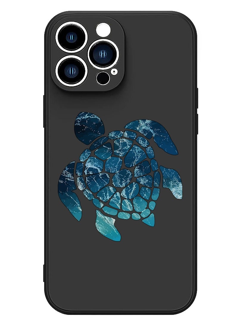 Theodor Protective Slim Fit Case Liquid Silicone Cover with Full Body Protection Anti-Scratch Shockproof Case For iPhone 12 Pro Max Black  - Blue Turtle - Image 1
