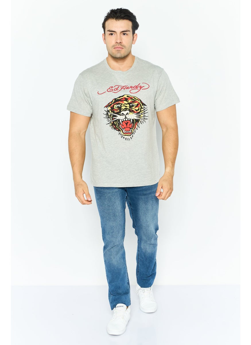 Ed Hardy - Men Regular Fit Short Sleeves Graphic Print T-Shirt, Grey - Image 1