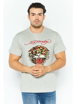 Men Regular Fit Short Sleeves Graphic Print T-Shirt, Grey