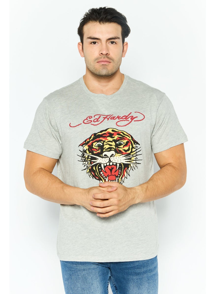 Ed Hardy - Men Regular Fit Short Sleeves Graphic Print T-Shirt, Grey - Image 1