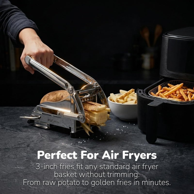 POP AirFry Mate, Commercial Grade Stainless Steel French Fry Cutter, Vegetable and Potato Slicer, 2 Blade Sizes, Non-Slip Suction Base, Perfect for Air Fryer (Not for Sweet Potatoes) - Image 2