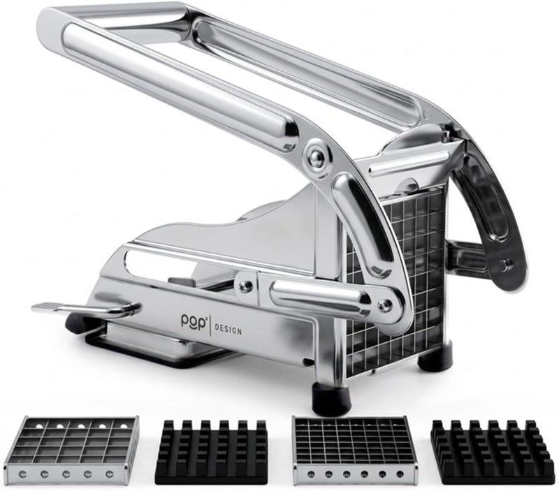 POP AirFry Mate, Commercial Grade Stainless Steel French Fry Cutter, Vegetable and Potato Slicer, 2 Blade Sizes, Non-Slip Suction Base, Perfect for Air Fryer (Not for Sweet Potatoes) - Image 1