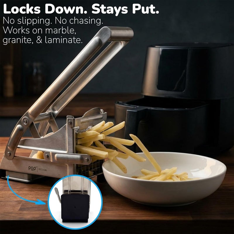 POP AirFry Mate, Commercial Grade Stainless Steel French Fry Cutter, Vegetable and Potato Slicer, 2 Blade Sizes, Non-Slip Suction Base, Perfect for Air Fryer (Not for Sweet Potatoes) - Image 4