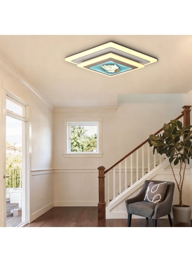 Modern Creative Art LED Ceiling Light - Square Layered White Styling Warm Ambient Eye-Caring Lamp for Living Room Bedroom Home Decoration creative artistic style, creating a warm atmosphere - Image 2