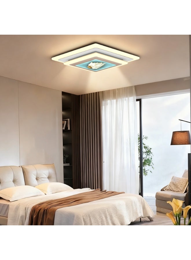 Modern Creative Art LED Ceiling Light - Square Layered White Styling Warm Ambient Eye-Caring Lamp for Living Room Bedroom Home Decoration creative artistic style, creating a warm atmosphere - Image 4