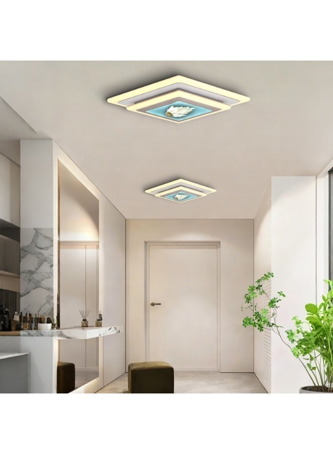 Modern Creative Art LED Ceiling Light - Square Layered White Styling Warm Ambient Eye-Caring Lamp for Living Room Bedroom Home Decoration creative artistic style, creating a warm atmosphere - Image 1