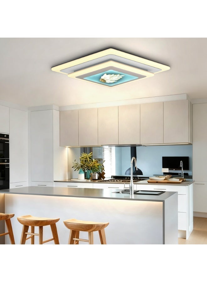 Modern Creative Art LED Ceiling Light - Square Layered White Styling Warm Ambient Eye-Caring Lamp for Living Room Bedroom Home Decoration creative artistic style, creating a warm atmosphere - Image 3