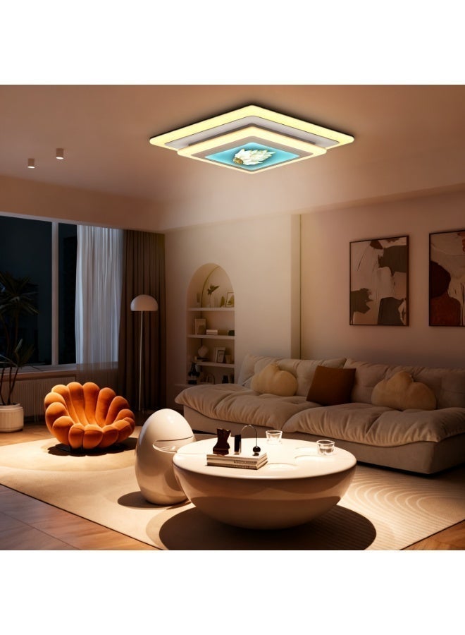 Modern Creative Art LED Ceiling Light - Square Layered White Styling Warm Ambient Eye-Caring Lamp for Living Room Bedroom Home Decoration creative artistic style, creating a warm atmosphere - Image 5