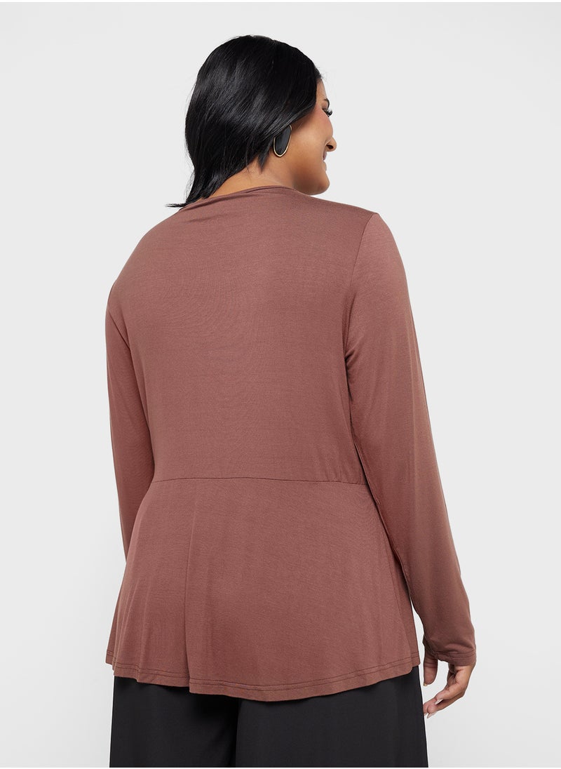 Ginger Plus - V Neck Long Sleeves Tunic Top - Image 1