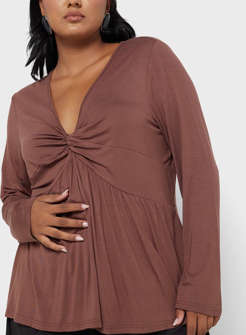 جينجر بلس بلوزة تونيك بأكمام طويلة وياقة على شكل حرف - Image 3