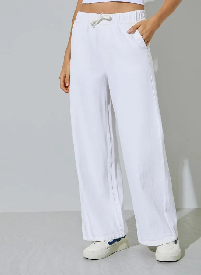 Styli Off White Jogger Style Wide Leg Jeans with Drawcord