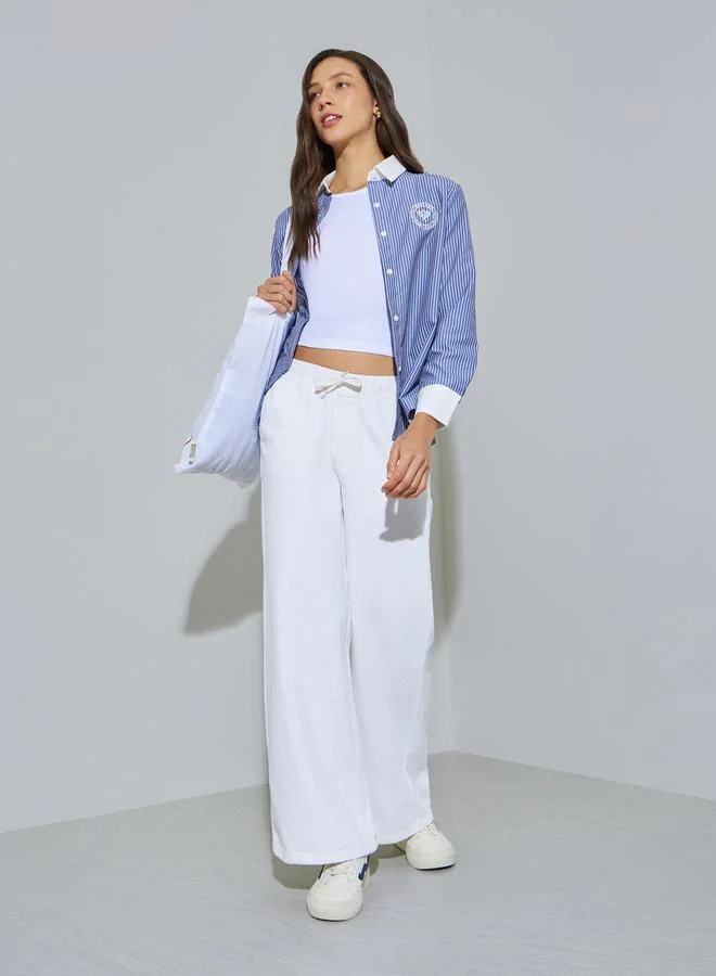 Styli Off White Jogger Style Wide Leg Jeans with Drawcord