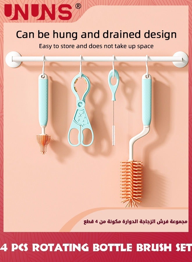 UNUNS Baby Bottle Cleaning Brush Set,360° Degrees Rotating Scrub Feeding Bottle,Silicone Bent Handle,Cleaning Tools For Washing Bottles,Sports Bottle,Vase,Glassware,Blue Green - Image 2