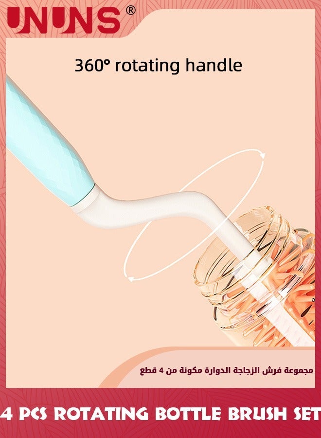 UNUNS Baby Bottle Cleaning Brush Set,360° Degrees Rotating Scrub Feeding Bottle,Silicone Bent Handle,Cleaning Tools For Washing Bottles,Sports Bottle,Vase,Glassware,Blue Green - Image 3