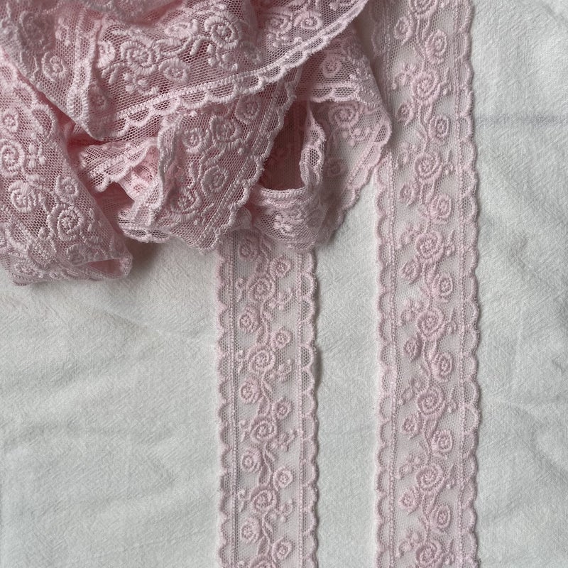 Sourcemall Lace Trim Ribbon, Delicate Pink Floral Ribbon for Wedding/Bridal Decoration, DIY Craft Sewing, Home Decoration, 5 Yards (Pink Flower) - Image 3
