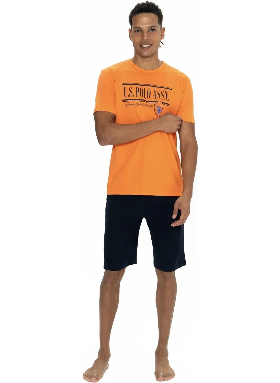 U.S. Polo Assn. 18874 Men's Short Sleeve Crew Neck Pajama Set with Shorts-Orange
