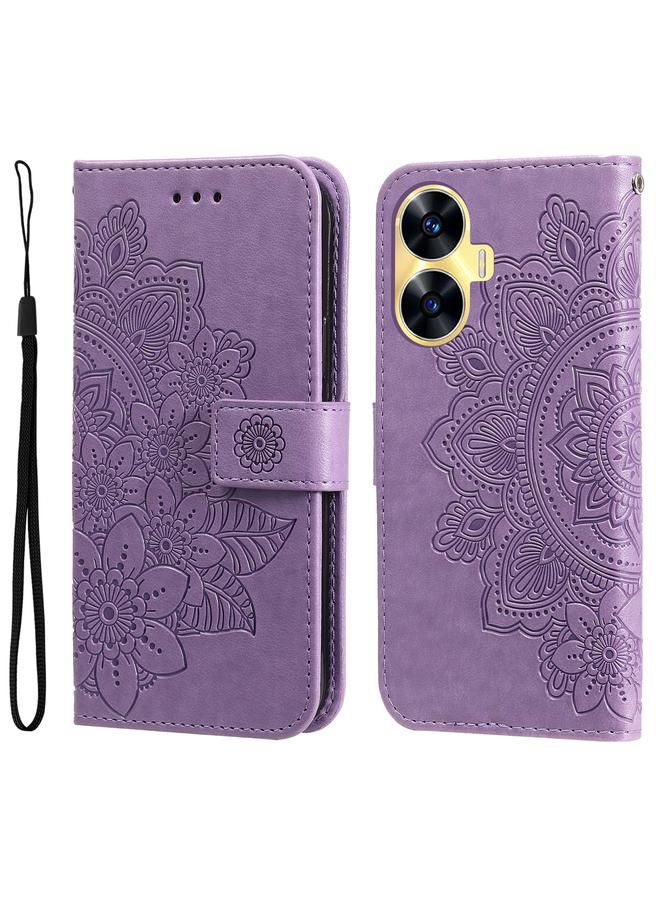 S-TOP Case For Realme C55 Seven-petal Flowers Embossing Leather Phone Case - Image 1