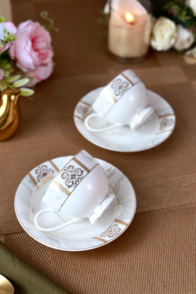Vigneto Regency Gold Cup and Saucer Set (Classic Gold) for Tea/Coffee/Hot Drinks | Set of 6 Cup and Saucers, 190 ML | Finest Premium Porcelain | Lead Free | Scratch Resistant | Chip Resistant - Image 4