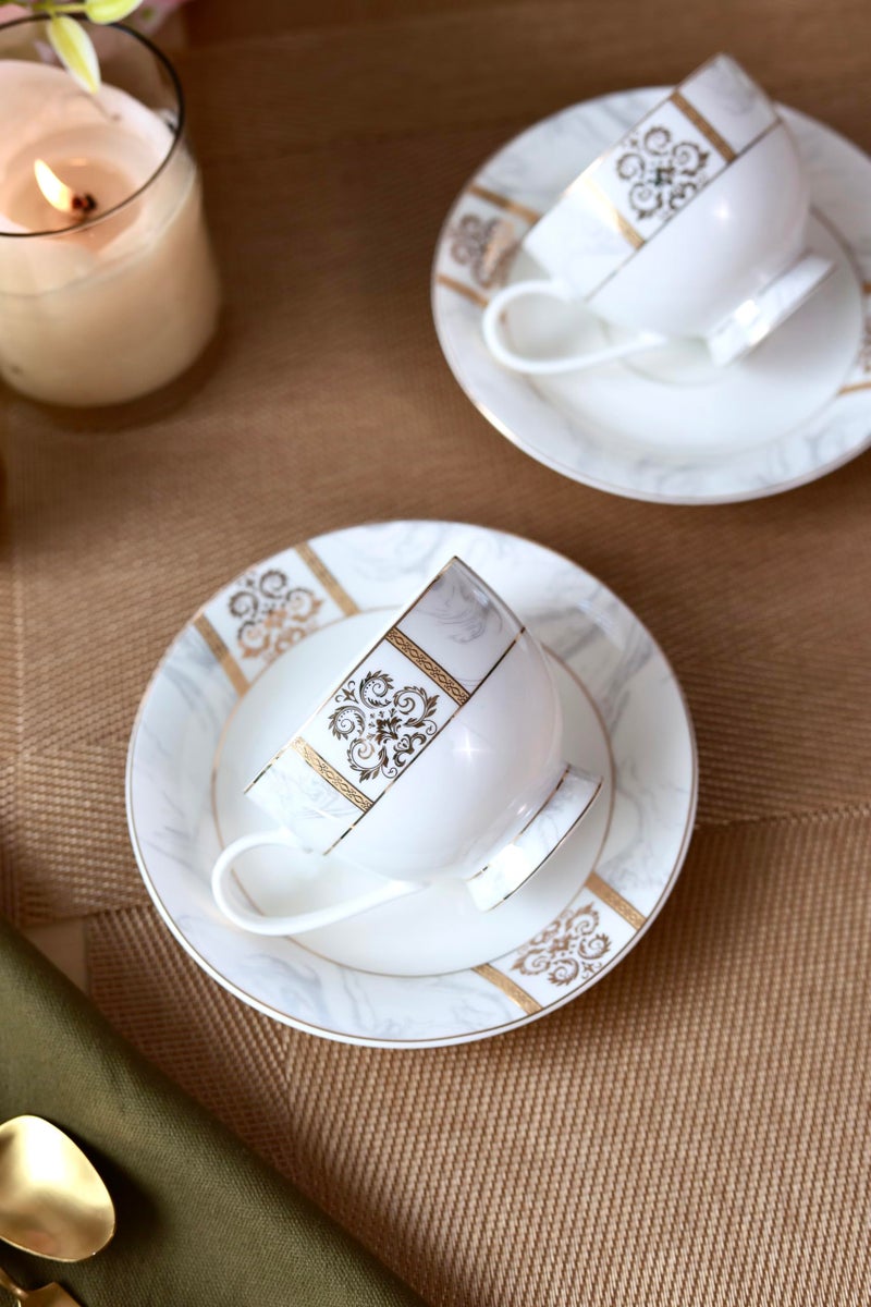 Vigneto Regency Gold Cup and Saucer Set (Classic Gold) for Tea/Coffee/Hot Drinks | Set of 6 Cup and Saucers, 190 ML | Finest Premium Porcelain | Lead Free | Scratch Resistant | Chip Resistant - Image 2