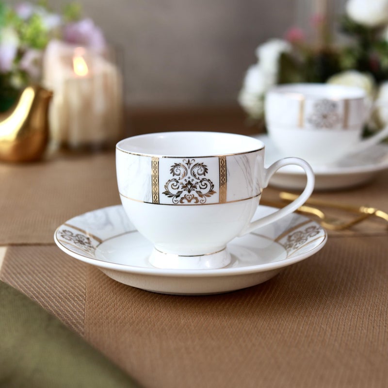 Vigneto Regency Gold Cup and Saucer Set (Classic Gold) for Tea/Coffee/Hot Drinks | Set of 6 Cup and Saucers, 190 ML | Finest Premium Porcelain | Lead Free | Scratch Resistant | Chip Resistant - Image 5