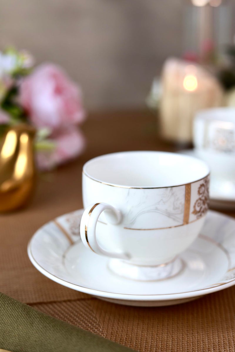 Vigneto Regency Gold Cup and Saucer Set (Classic Gold) for Tea/Coffee/Hot Drinks | Set of 6 Cup and Saucers, 190 ML | Finest Premium Porcelain | Lead Free | Scratch Resistant | Chip Resistant - Image 3
