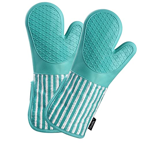 Alselo Silicone Oven Mitts Heat Resistant 932℉ with Waterproof & Non-Slip Kitchen Mittens, Set of 2 Extra Long Oven Gloves with Soft Cotton Terry Lining for Baking Cooking Barbecue - Image 1