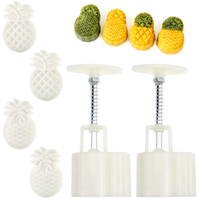 Aswewamt 2 Set Pineapple Plastic Mooncake Mold Pineapple Lotus Stamp Hand Press Moon Cake Mould Pineapple Mooncake Cookie Cutter Bakeware Tools  - Image 1