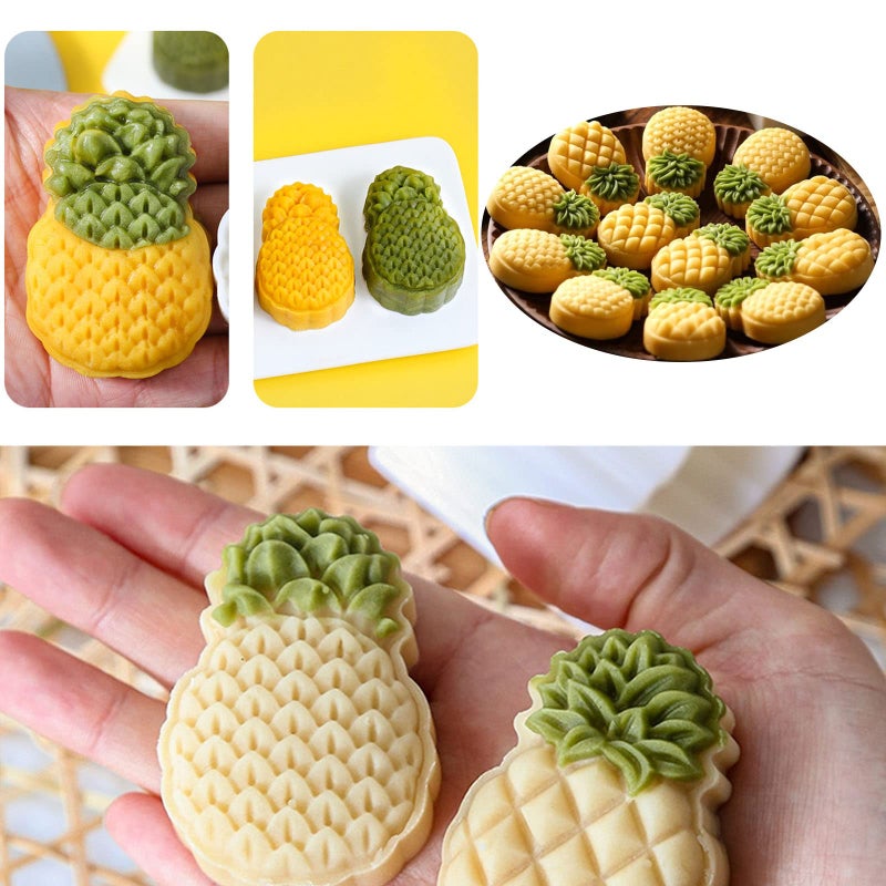 Aswewamt 2 Set Pineapple Plastic Mooncake Mold Pineapple Lotus Stamp Hand Press Moon Cake Mould Pineapple Mooncake Cookie Cutter Bakeware Tools  - Image 5
