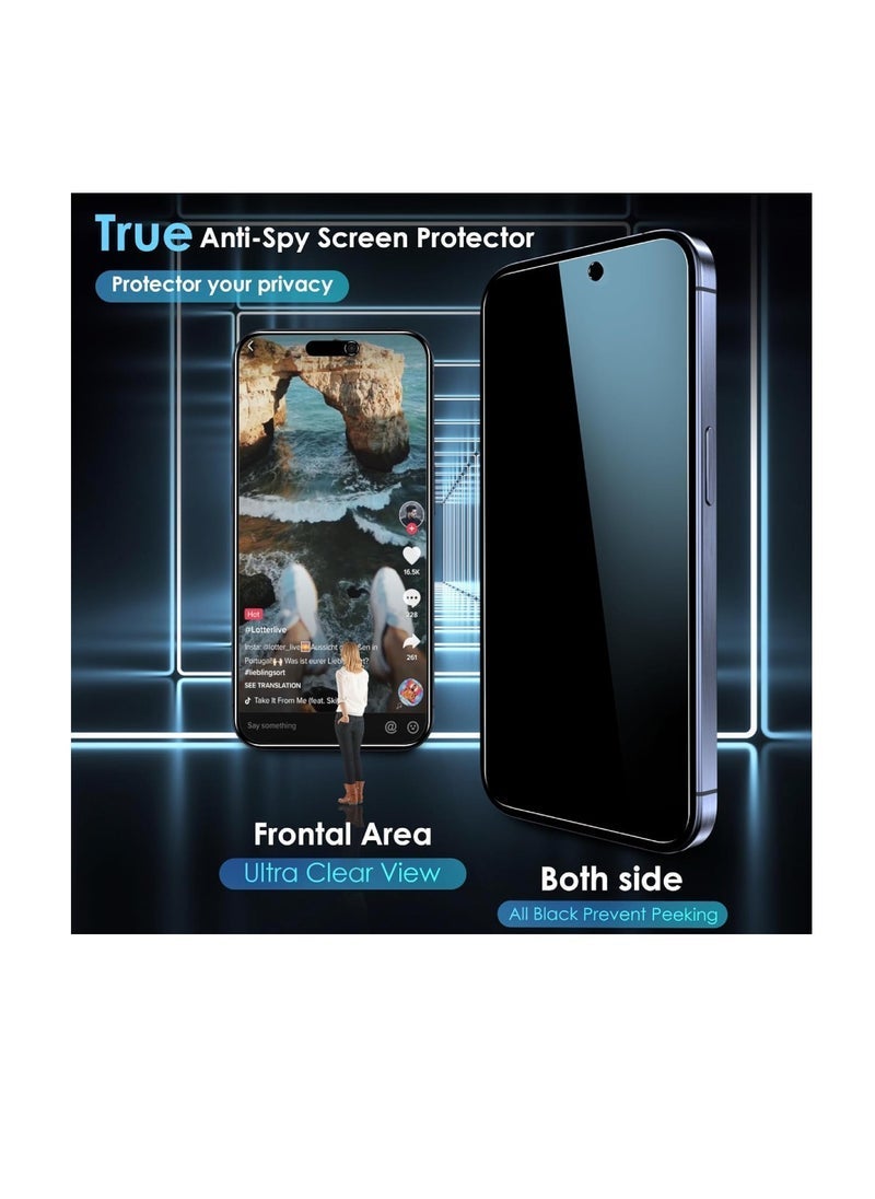 راكسوم مجموعة واقيات شاشة زجاجية مقسّى ثلاثية لحماية الخصوصية لهاتف آيفون 15 مقاس 6.1 بوصة، زجاج مقسّى مضاد للتجسس، مقاوم للخدش، زجاج تغطية كاملة (حماية الخصوصية، آيفون 15) - Image 3