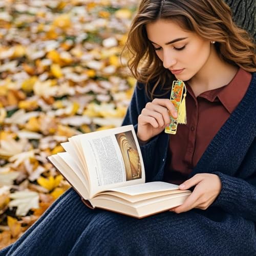Fennec Mart 4PCS Metal Bookmarks with Tassel, Golden Hollow Bookmarks Set Oil Painting Theme, Elegant Vintage Metal Page Markers for Readers, Writers, Students, Men, Women & Book Lovers Gifts. - Image 4