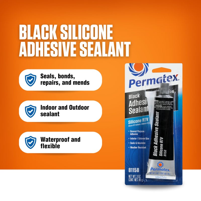 Permatex 81158 Black Silicone Adhesive Sealant, 3 oz. Tube, Pack of 1 - Image 2
