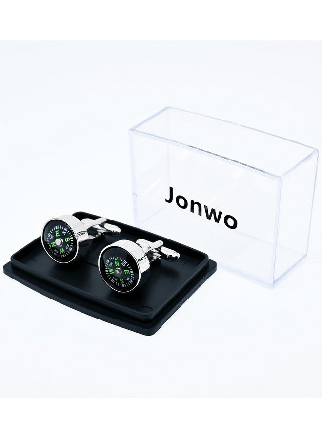 أزرار أكمام على شكل بوصلة عملية للرجال في علبة هدايا أزرار أكمام دائرية مضحكة للرجال مجوهرات لحفلات الزفاف وأعياد الميلاد والذكرى السنوية - Image 3