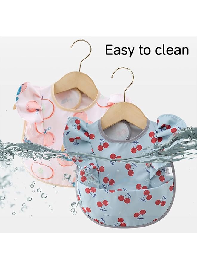 ECVV 2Pcs Ruffle Baby Bibs Mess Proof Infant Feeding Bibs With Catch All Pocket Waterproof Cute Angel Wings Baby Smock Bib For 6 48 Months Toddlers - Image 4
