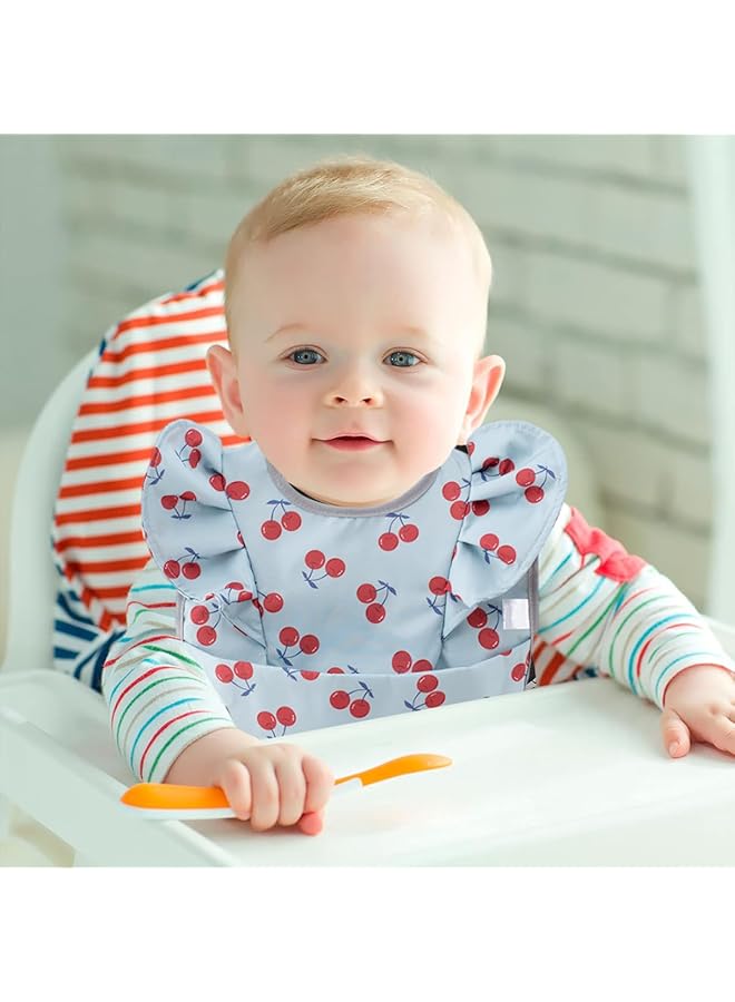 ECVV 2Pcs Ruffle Baby Bibs Mess Proof Infant Feeding Bibs With Catch All Pocket Waterproof Cute Angel Wings Baby Smock Bib For 6 48 Months Toddlers - Image 5