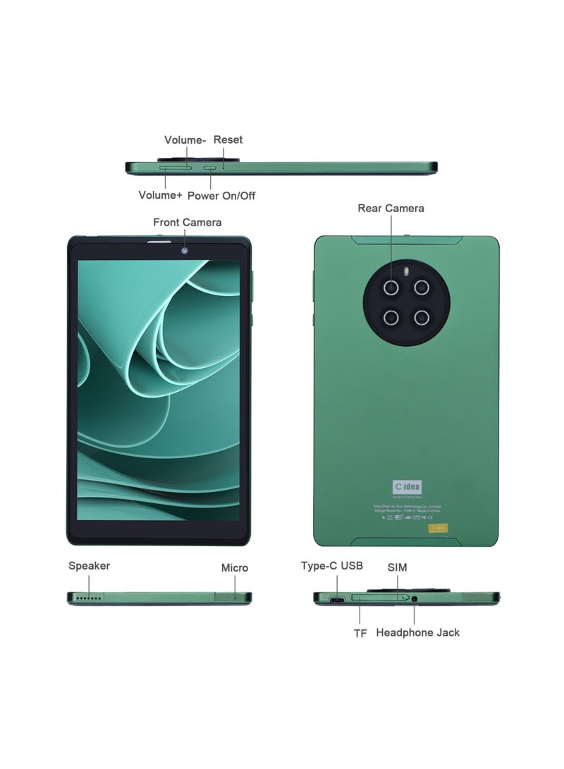 C idea 8 Inch Tablet with SIM Support Android System Dual Camera 512GB Expandable Tablet For Teenagers CM815 Green - Image 4
