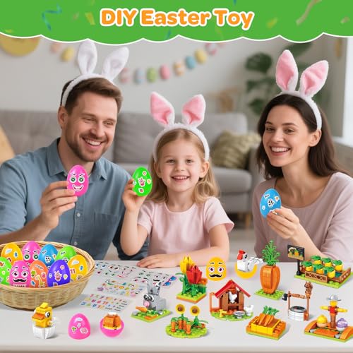 MOONTOY Easter Gifts for Kids 12 Easter Eggs with 12in1 Building Blocks Toys and 4 Stickers DIY Easter Basket Stuffers Party Favors for Boys Girls 6 7 8 9 Carrot Farm with Bunny Hen Tulips - Image 5