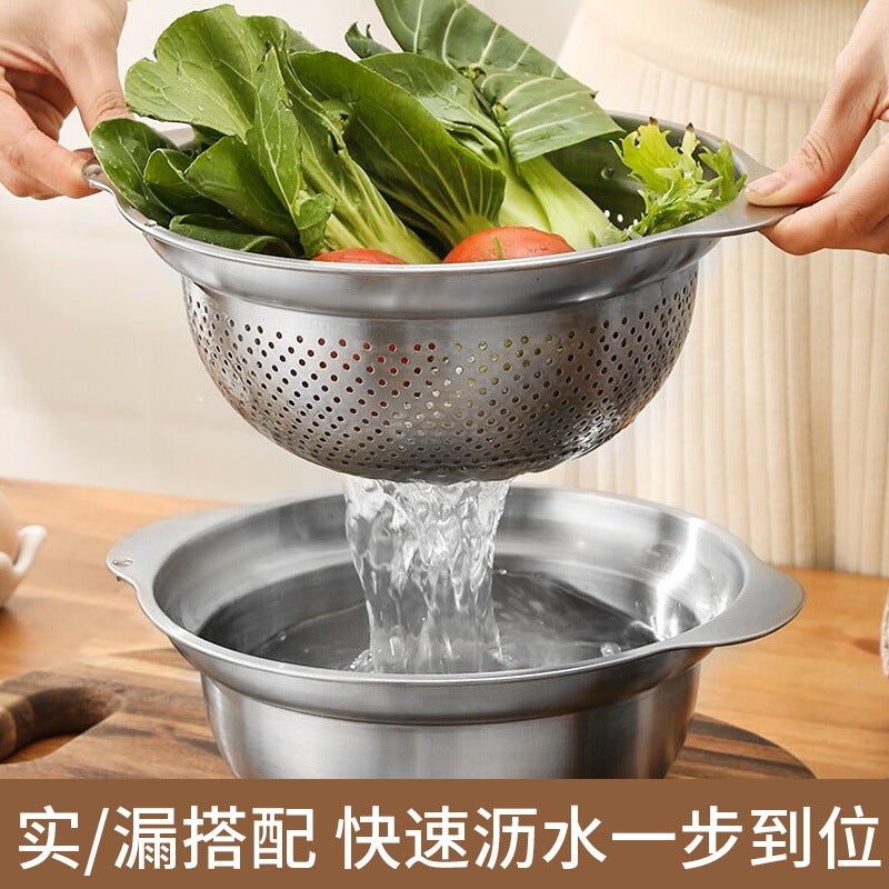 German 304 Stainless Steel Drain Basin Vegetable Washing Basin Household Rice Washing Sieve Vegetable Basin Kitchen Vegetable Basin Filtering Draining Basket Basin - Image 4