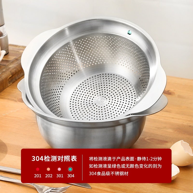 German 304 Stainless Steel Drain Basin Vegetable Washing Basin Household Rice Washing Sieve Vegetable Basin Kitchen Vegetable Basin Filtering Draining Basket Basin - Image 3