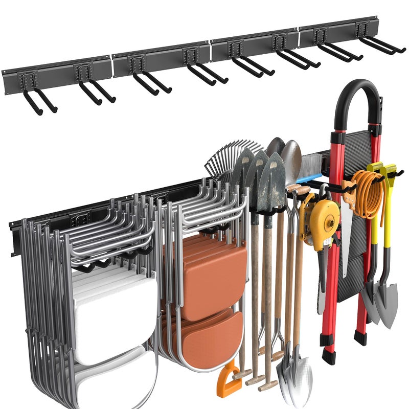 WALMANN Wall Mounted Garden Tool Organizer for Garage, Heavy Duty Folding Chair Storage Rack, 11-Inch Tools Storage Hooks for Shovels, Rakes, Ladders, Hold Up to 400 lbs(Tool Rack) - Image 1