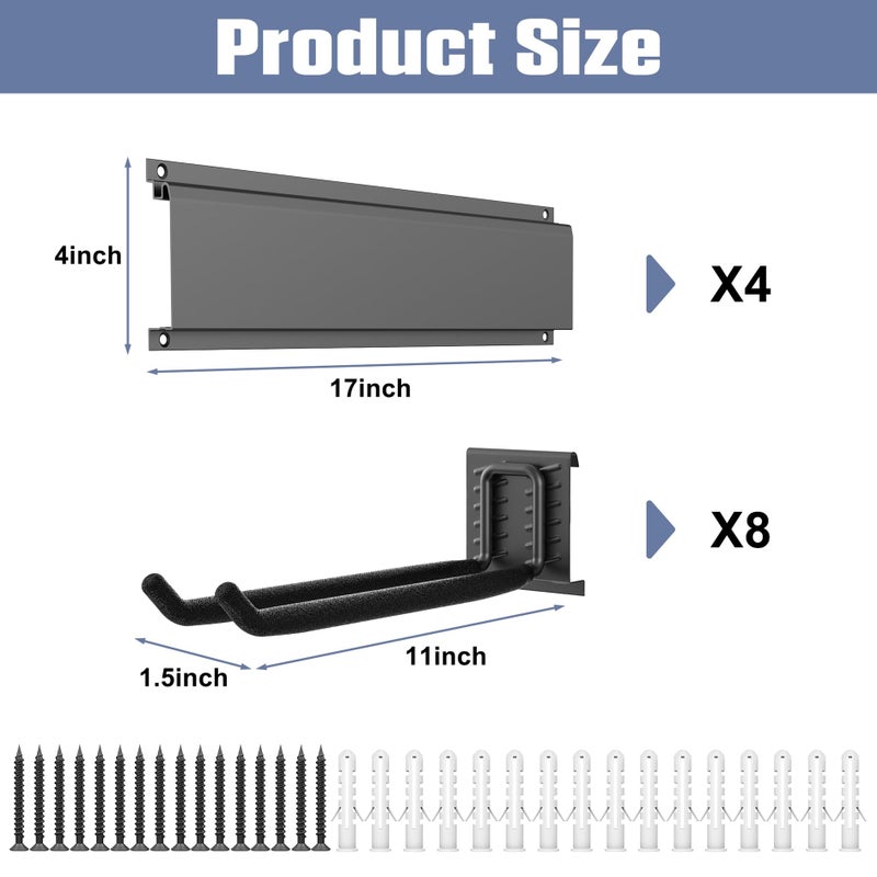 WALMANN Wall Mounted Garden Tool Organizer for Garage, Heavy Duty Folding Chair Storage Rack, 11-Inch Tools Storage Hooks for Shovels, Rakes, Ladders, Hold Up to 400 lbs(Tool Rack) - Image 5