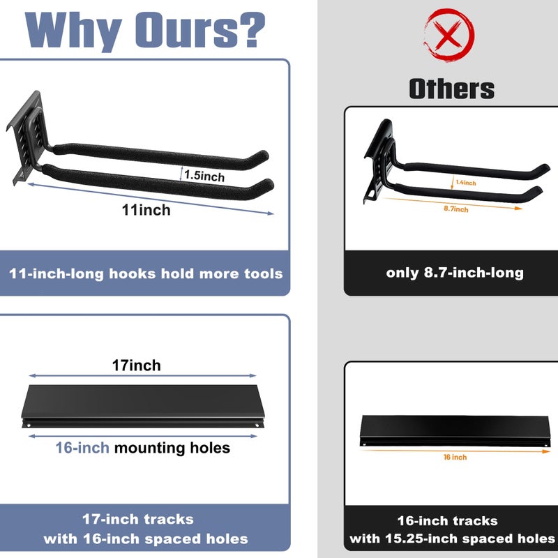 WALMANN Wall Mounted Garden Tool Organizer for Garage, Heavy Duty Folding Chair Storage Rack, 11-Inch Tools Storage Hooks for Shovels, Rakes, Ladders, Hold Up to 400 lbs(Tool Rack) - Image 4