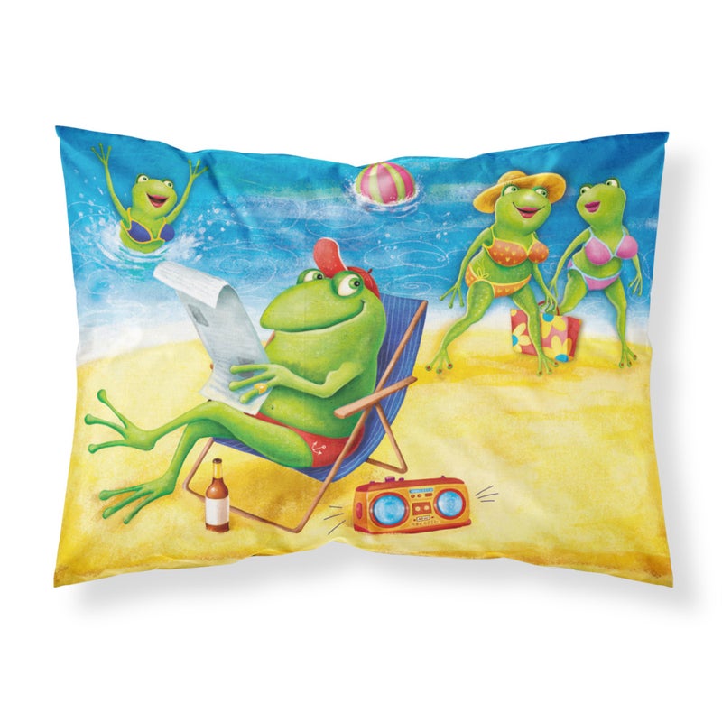 ""Caroline's Treasures """"Frogs on the Beach"""" Printed  Polyester Envelope Closure pillowcase  Standard  Multicolor""