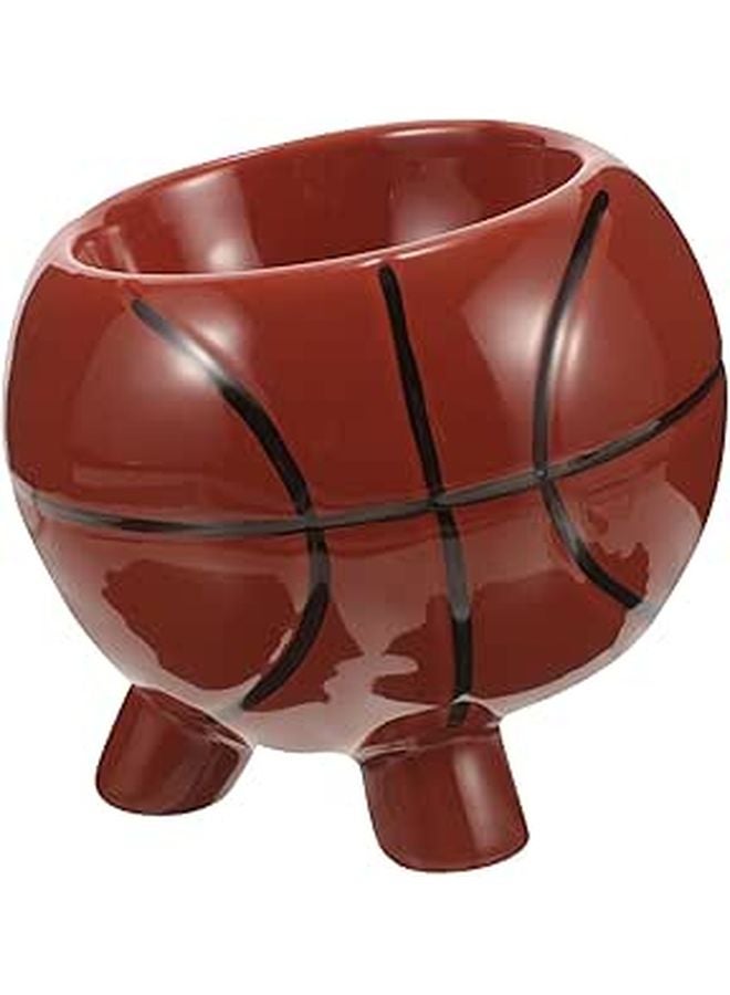 Ceramic Raised Dog Bowl Non Spill Basketball Design Pet Food and Water Feeder - Image 1