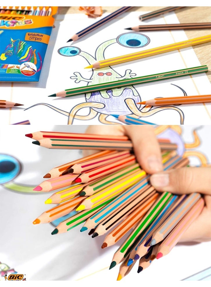 BIC Kids Evolution Stripes Colouring Pencils, Easy to Sharpen, Assorted Colours (Pack Of 18) - Image 2