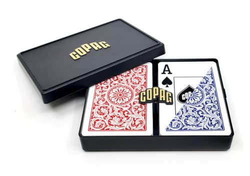 Copag 1546 Design 100% Plastic Playing Cards, Bridge Size (Narrow) Red/Blue (Jumbo Index, 1 Set) - Image 1