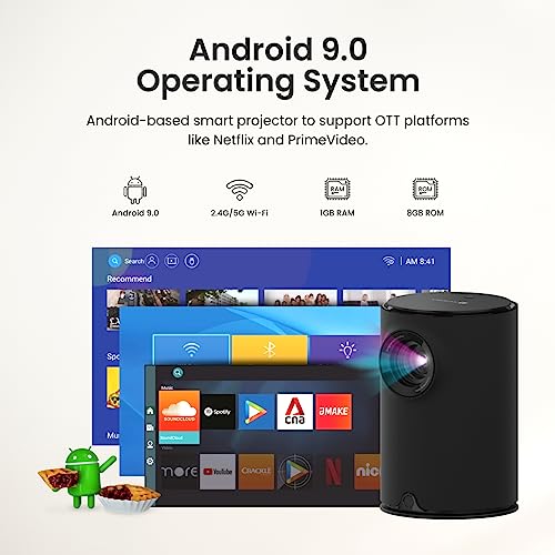 Portronics Beem 410 Smart Led Projector with Android 9.0,3600 Lumens (250 Ansi),1080P Hd Resolution,Up to 200 Inches Screen,WiFi,Screen Mirroring,6W Speaker with Netflix,Hotstar,Prime & More,Black - Image 2