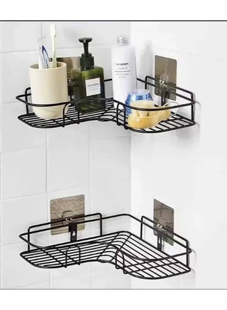 2 Pices Metal bathroom corner shelf with rust-resistant adhesive sticker with a basket design to prevent water from accumulating in it to organize all bathroom accessories. Painted with high-quality paint - Corner Shower Shelf, Self Adhesive No Drilling Wall Mounted Shower Storage Shelf Organizer For Bathroom, Kitchen And Toilet，Iron - Image 1