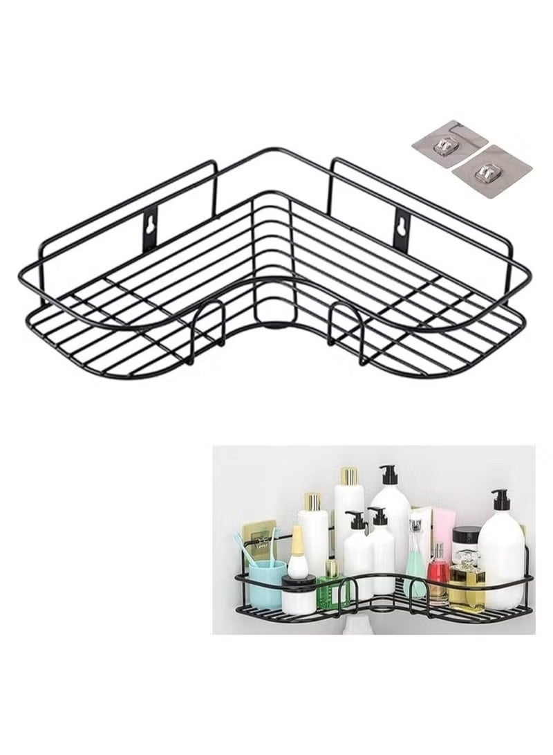 2 Pices Metal bathroom corner shelf with rust-resistant adhesive sticker with a basket design to prevent water from accumulating in it to organize all bathroom accessories. Painted with high-quality paint - Corner Shower Shelf, Self Adhesive No Drilling Wall Mounted Shower Storage Shelf Organizer For Bathroom, Kitchen And Toilet，Iron - Image 4