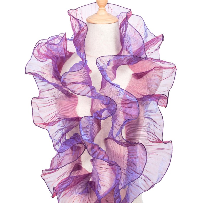 OIIKI Ruffle Pleated Organza Lace Trims 5 Yards Purple Organza Chiffon Ruffled Fabric Trim Tulle Ruffle Lace Border for Craft Sewing Dress Bag Decoration Applique Trimming