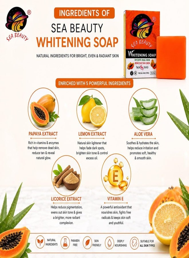 Sea Beauty Whitening Soap 125g – Brightening Bath Soap for Face & Body, Helps Reduce the Appearance of Tan & Dull Skin, Suitable for All Skin Types - Image 1